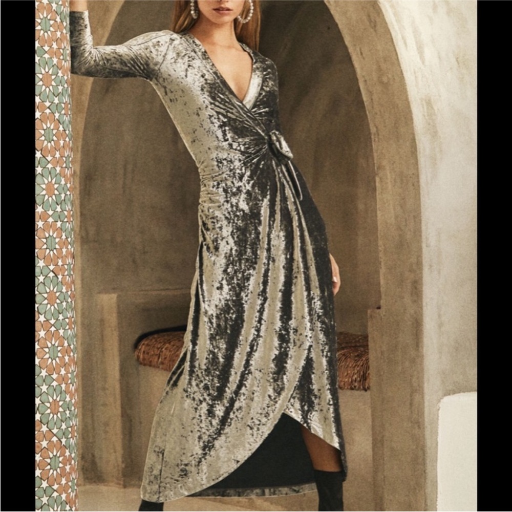 BCBGMaxAzria Crushed Velvet Maxi Dress is Silver